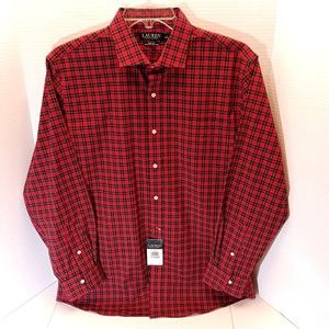 Lauren Ralph Lauren Red Plaid Slim Fit Non Iron Button Down Shirt Men 17 34/35